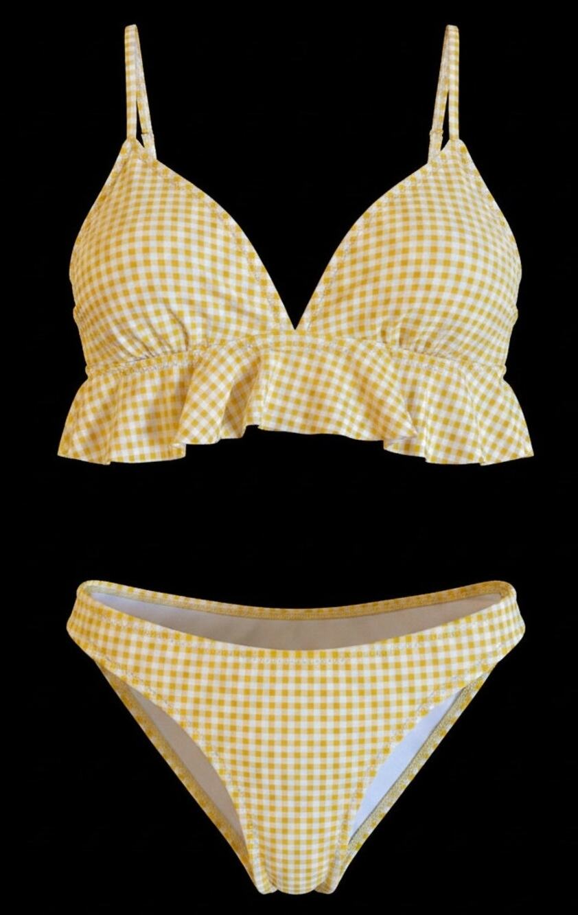 Yellow checkers Bikini Swimsuit 2 piece NEW size XL Cupshe Ruffles beachwear Lux